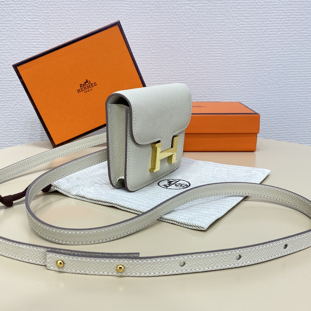 Hermes Constance Slim Wallet Belt Bag In White Epsom Leather